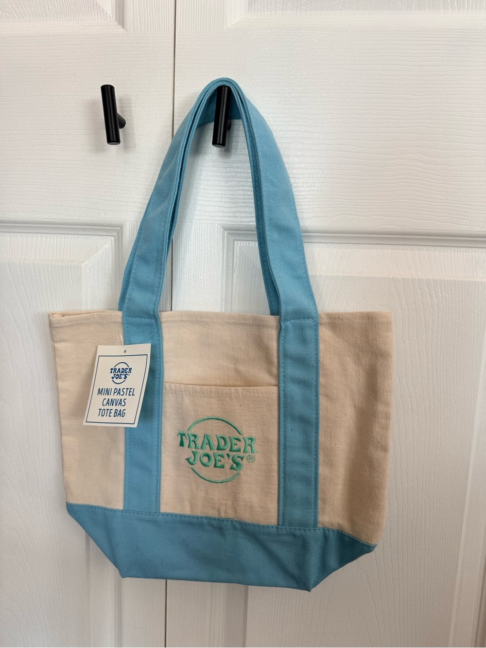 Trader Joe's Canvas Mini Tote Bags with Blue or Green Accents - Picture 3 of 3